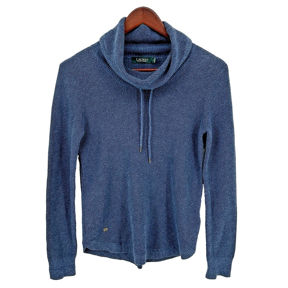 Ralph Lauren Sport Sweater Women's M Blue Cable Knit Cowl Neck Preppy